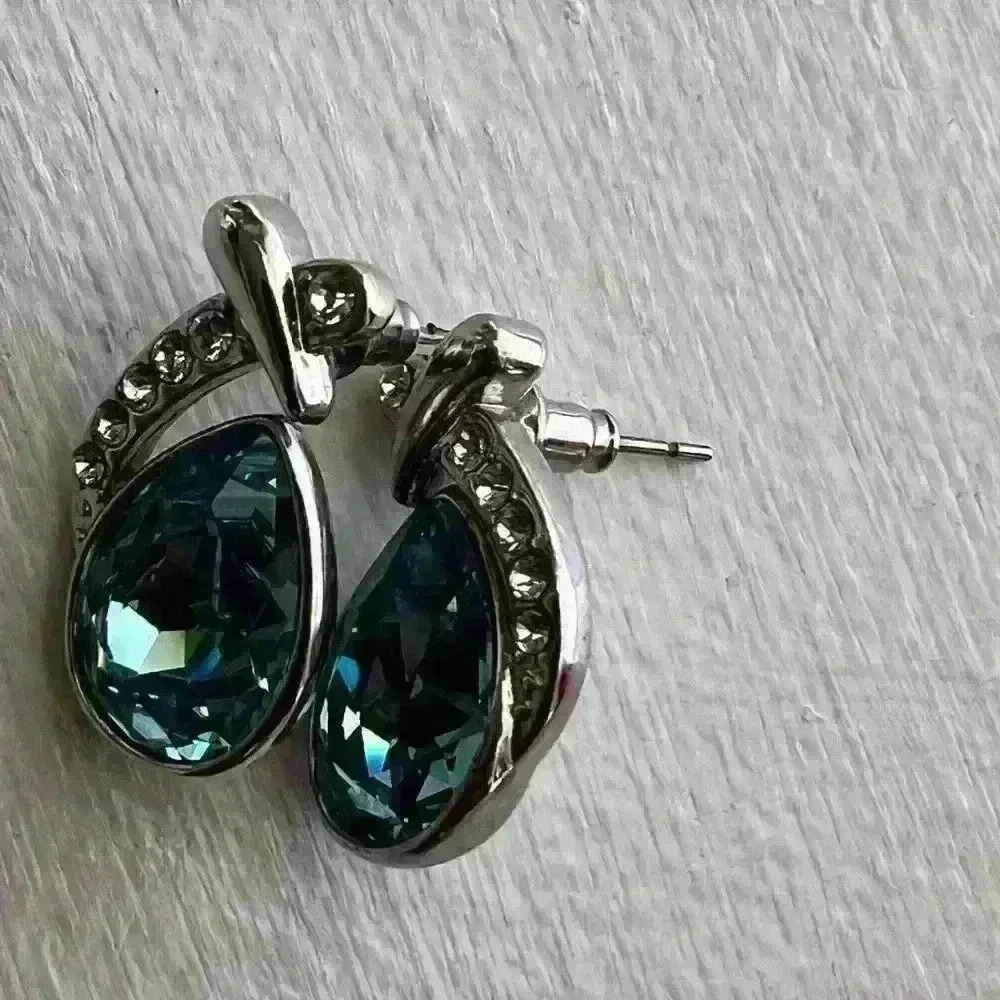 Aquamarine oval blue pendant earrings. - Picture 3 of 3
